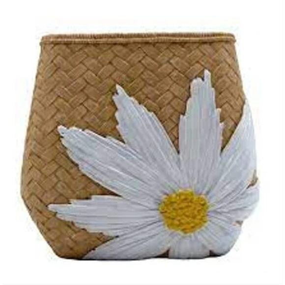 DAISY Planter Basket - White Flower Pattern Plant Holder - Picture 2 of 6